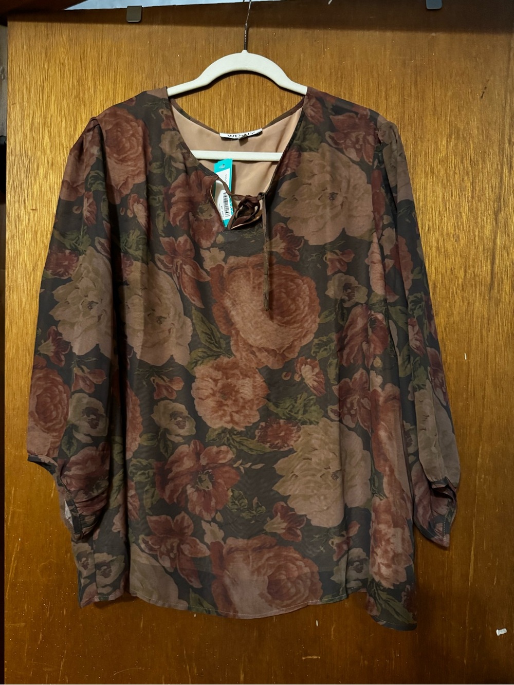 WD.NY Brown & Olive Floral Tie-Neck Tunic